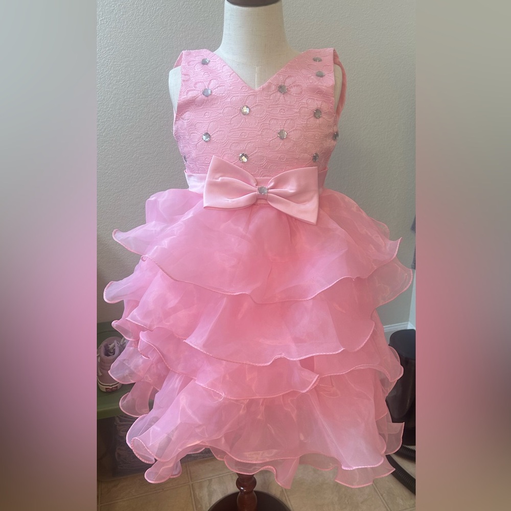 Pink Layered Kids Dress with Bow